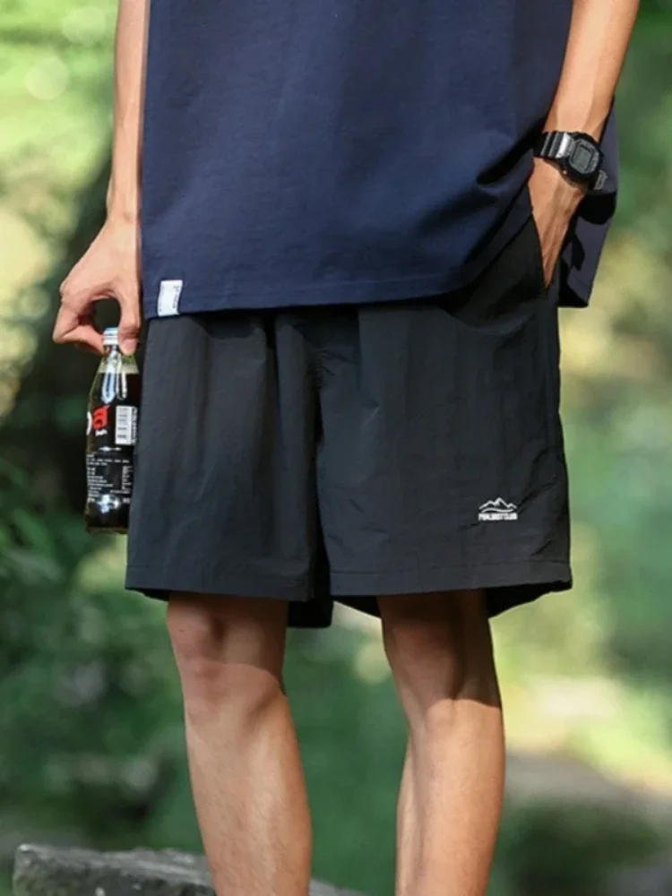 Men's Solid Color Quick Dry Casual Shorts Summer Loose Fit Breathable Sports Knee Shorts Men Outdoor Beach Lightweight Bottoms