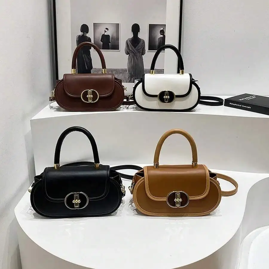 Women Retro Colorblock Flap Crossbody Purse, Decor Metal Lock Small Top Handle Satchel Handbag For Everyday Holiday Present
