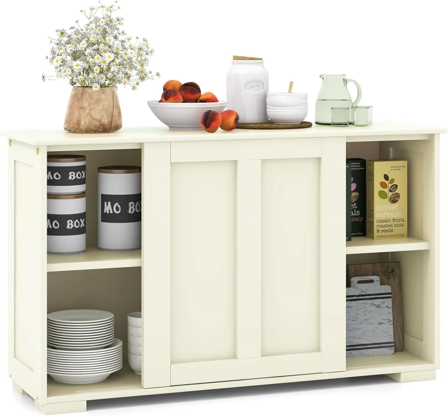 

Kitchen Storage Cabinet, Stackable Buffet Storage Sideboard with Sliding Door Home Furniture, Elegant (White, Wood Door)