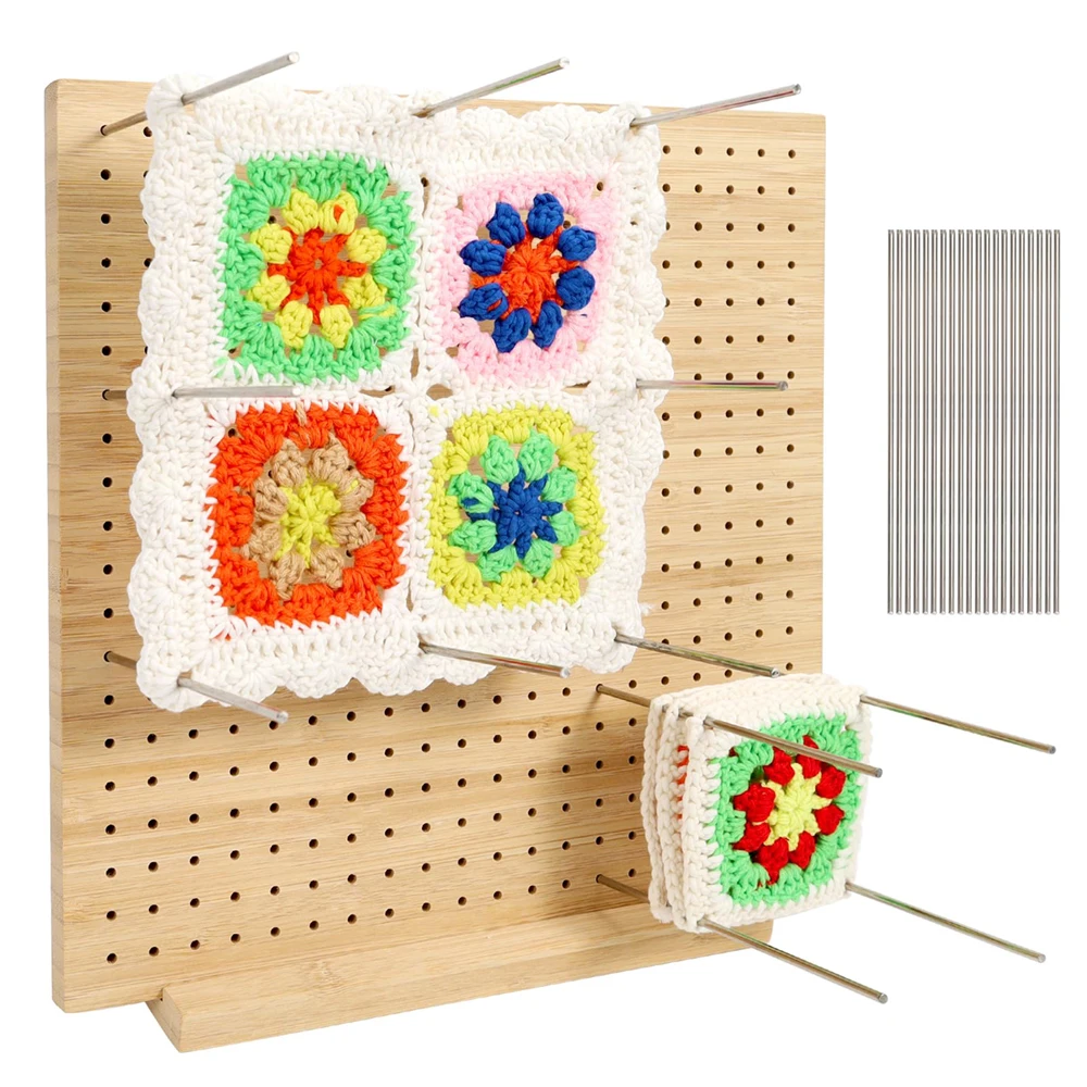 

1Pcs 7.7inch Wooden Knitting Crochet Board Square With 20pcs Stainless Steel Rod Pins For Knitting Sewing DIY Crafting