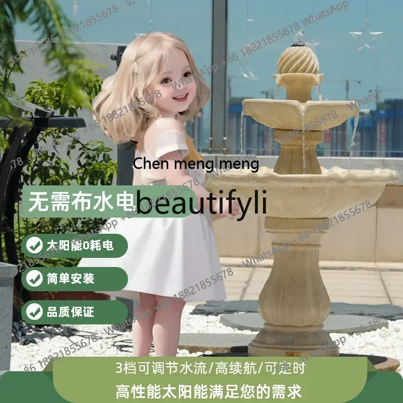 D178  Solar fountain multi-layer running water, beige fountain, European style, garden landscaping ornaments attract wealth