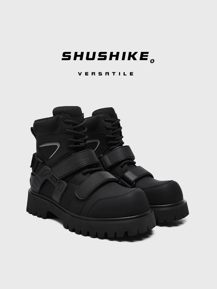 

Осенние новые мотоциклетные высокие кеды с волшебной лентой для мужчин и женщин, парные ботинки для разложения, теплые ботинки с круглым носком