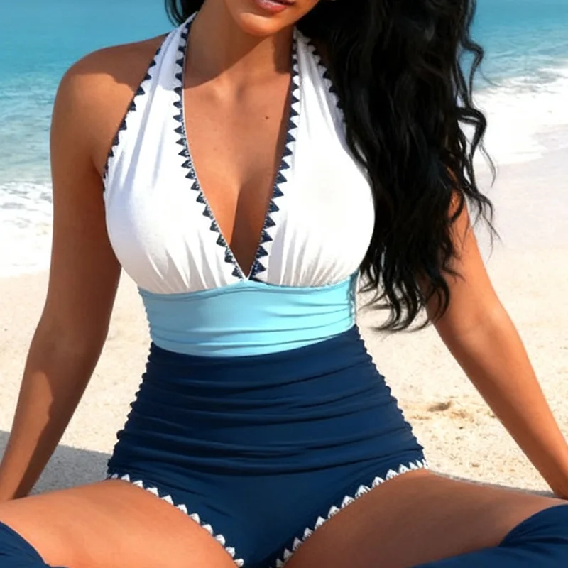 Conjunto de bikini y traje de baño modesto para mujer, traje de baño fruncido con frente en V y espalda descubierta, diseño floral de brotes, traje de baño ajustado con cuello en V para verano, conjunto de una pieza