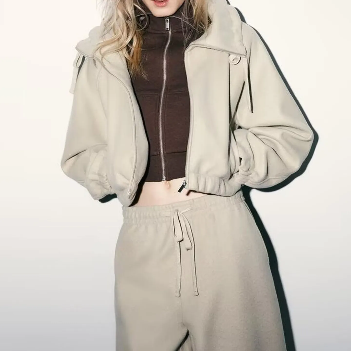 Z Damen Soft Spor Hoodie und Hose Set Winter Pendeln Sle Freizeitkleidung Lange Sve Hose mit hoher Taille Reißverschluss