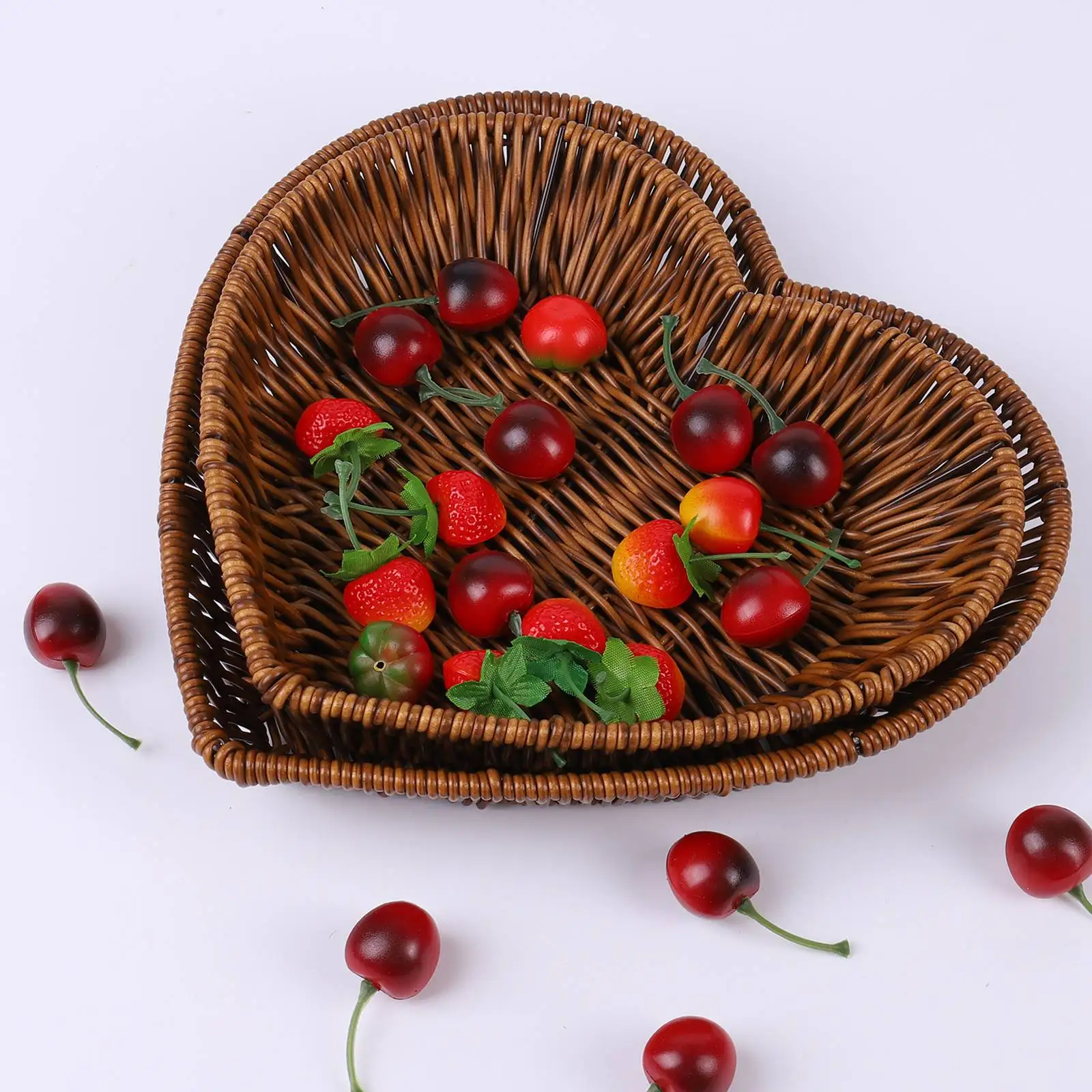 2pcs/set Woven Basket Imitation Rattan Woven Serving Baskets for Bread Fruit Vegetables Restaurant Serving Tabletop Display Ratt