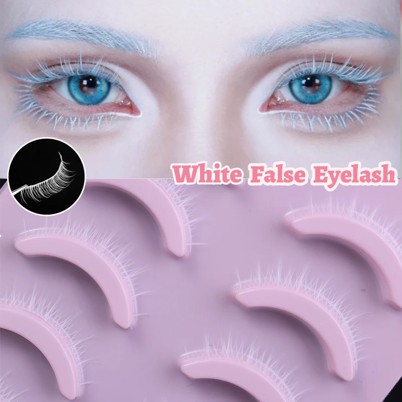 5 Pairs Wispy White Eyelashe 3D Fluffy Cosplay False Eyelashe Extension Soft Cross Manga Lashes Natural Clear Band Lashes Makeup