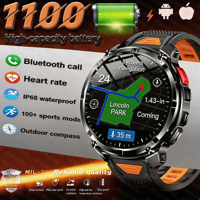 

New 1100mAh Battery Smart Watch GPS Track Compass IP69K Waterproof Sports tracker Outdoors Military Smartwatches T-Rex3 Ultra