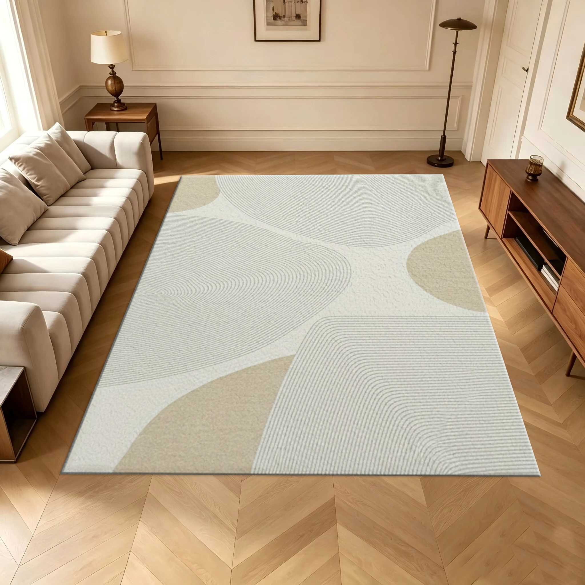 Minimalist Contour Line Carpet Flooring Neutral Tone Abstract Geometric Floor Rug Soft Mat for Home Living Room Bedroom