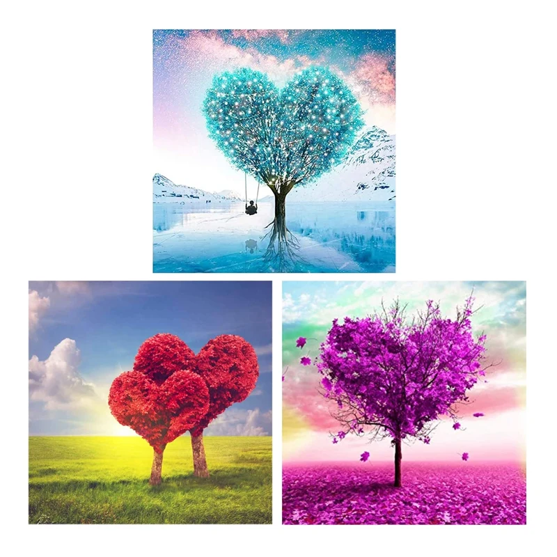 Top-3 Pcs Valentine's Day 5D Diamond Painting Kit Diamond Painting Art Tree Diamond Pictures Used For Home Wall Decoration