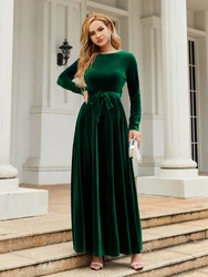 Spring 2024 Elegant Red Long Dress Velvet Solid Color Premium  Formal Evening Vestidos Festa Luxo Rojo Maxi Dresses For Women