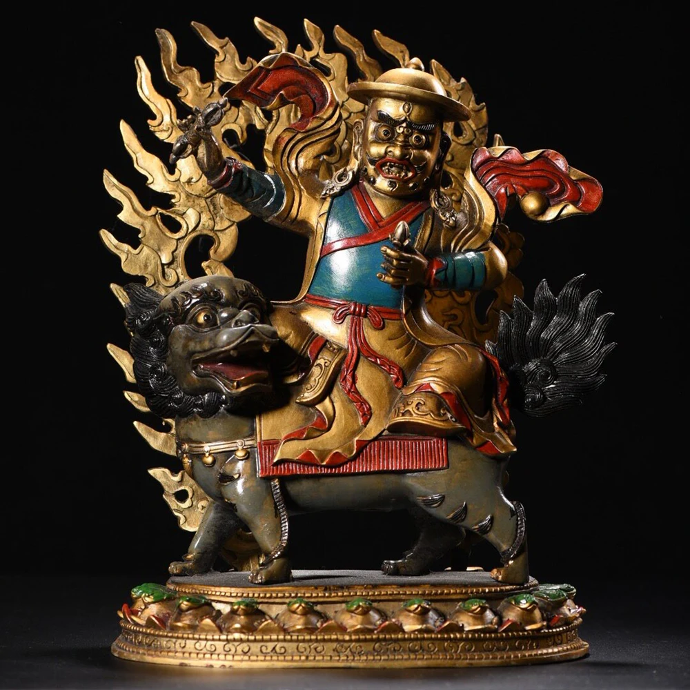 Nepal Tantric Damchen Vajrapala Brass Buddha Statue Full Gold Gilt Painted Home Altar Decor