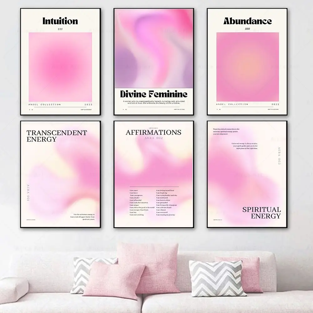 Gradient Aura Abstract Posters Angel Number Retro Canvas Painting Spiritual Wall Art Print Aesthetic Pictures Living Room Decor
