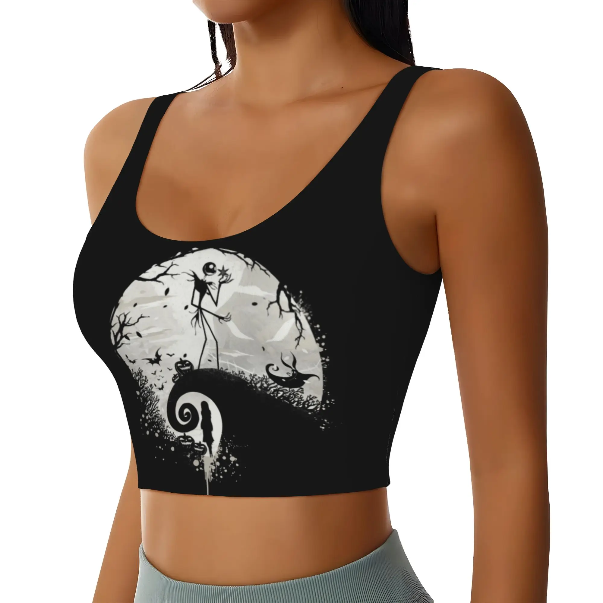 Custom Skellingtones Skull Workout Crop Tank Tops Women's Seamless Halloween Horror Yoga Running Sports Bras