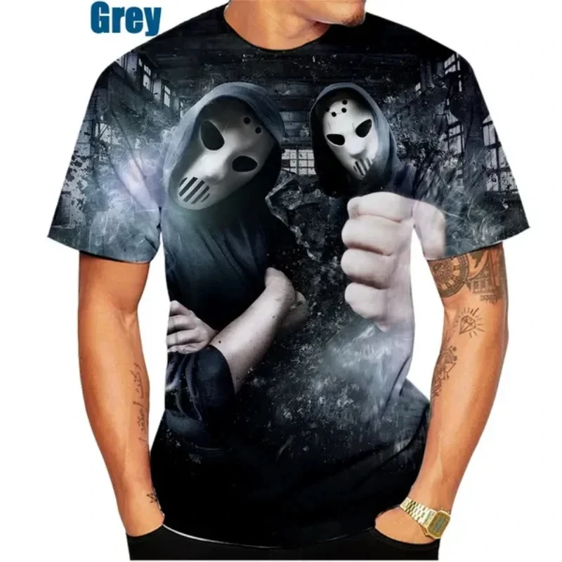 DJ Masked Person 3D Print O-Neck Tshirt Men Angerfist Fashion Tees Casual Short Sleeve Oversized  Y2K Harajuku Unisex Clothing