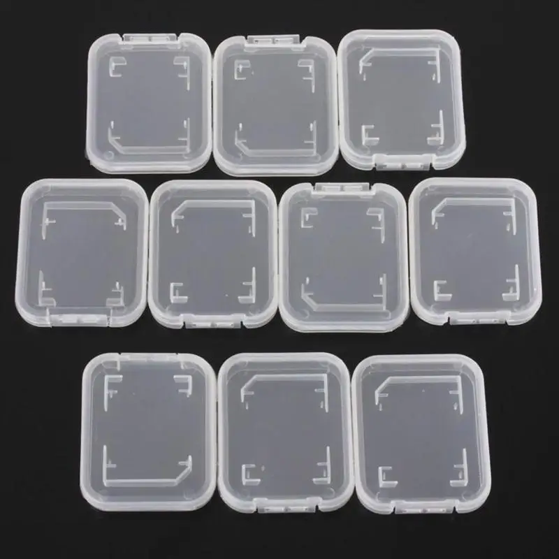 10Pcs For SD SDHC Memory Card Case Holder Protector Transparent Plastic Box Storage Wholesales