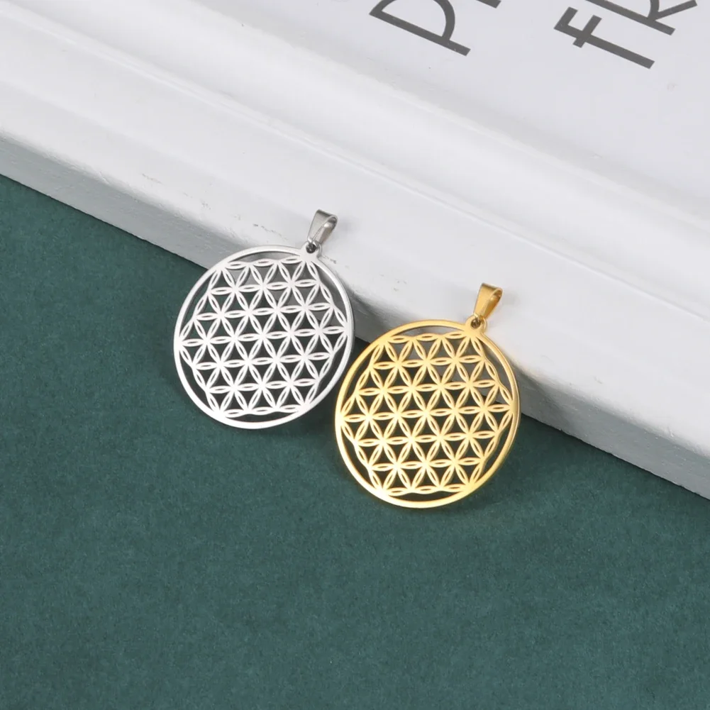 Skyrim Flower of Life Charms DIY Accessories for Necklace Jewelry Making Stainless Steel Gold Color Mandala Pendants