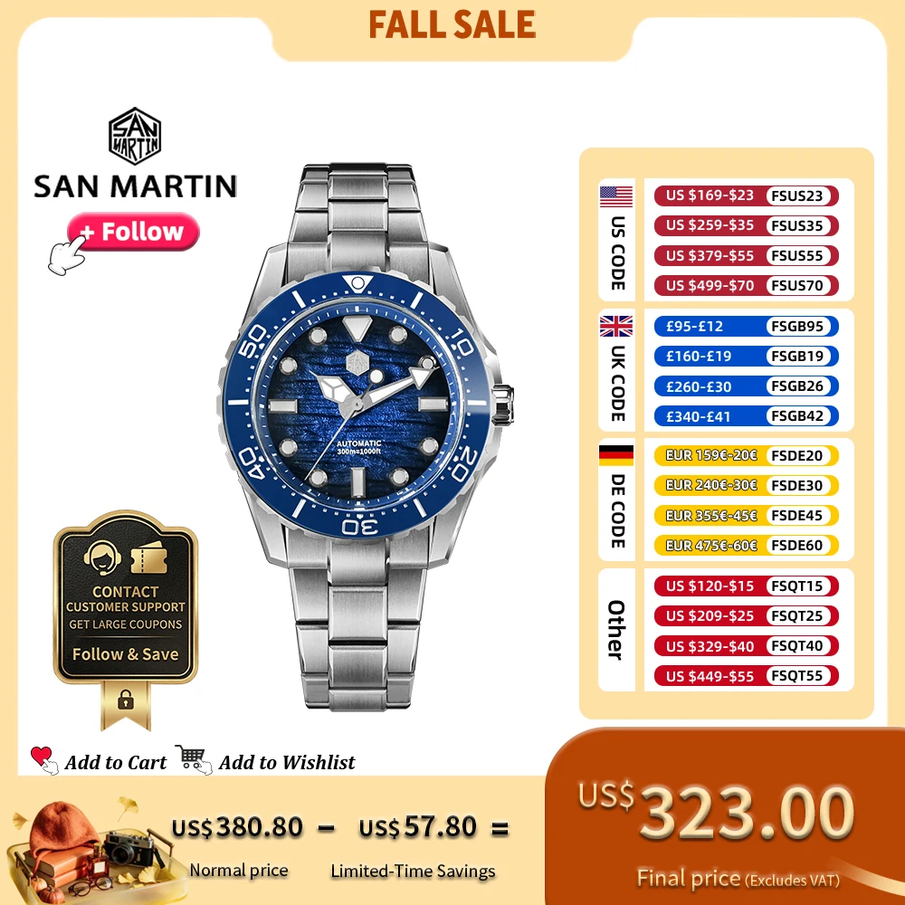 San Martin 40mm Diver Watch ST2130 Automatic Enamel Dial Sapphire 300m Water Resistance Luxury Mens Mechanical Watches SN0154