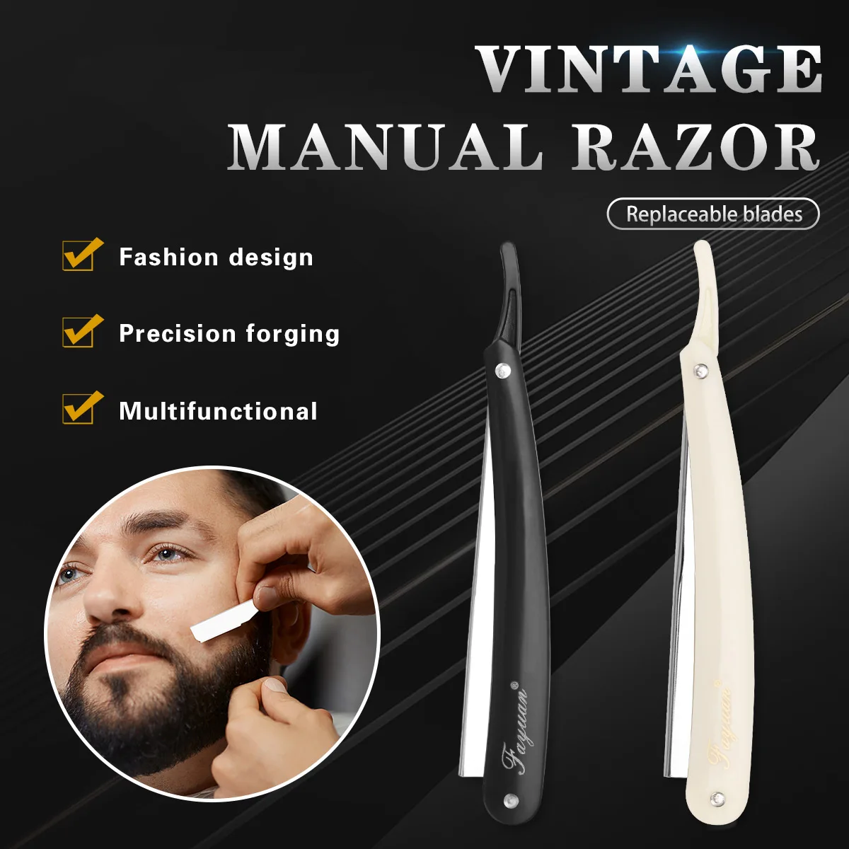 Black Manual Shaver Straight Edge Stainless Steel Sharp Barber Razor Folding Shaving Beard Trimmer Cutter