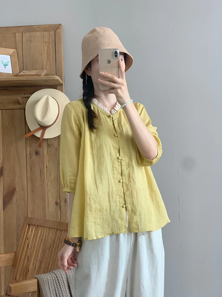 Artístico vintage algodão linho feminino irt verão ele ort sve solto ajuste belas senhoras faion tamanho grande roupa interior