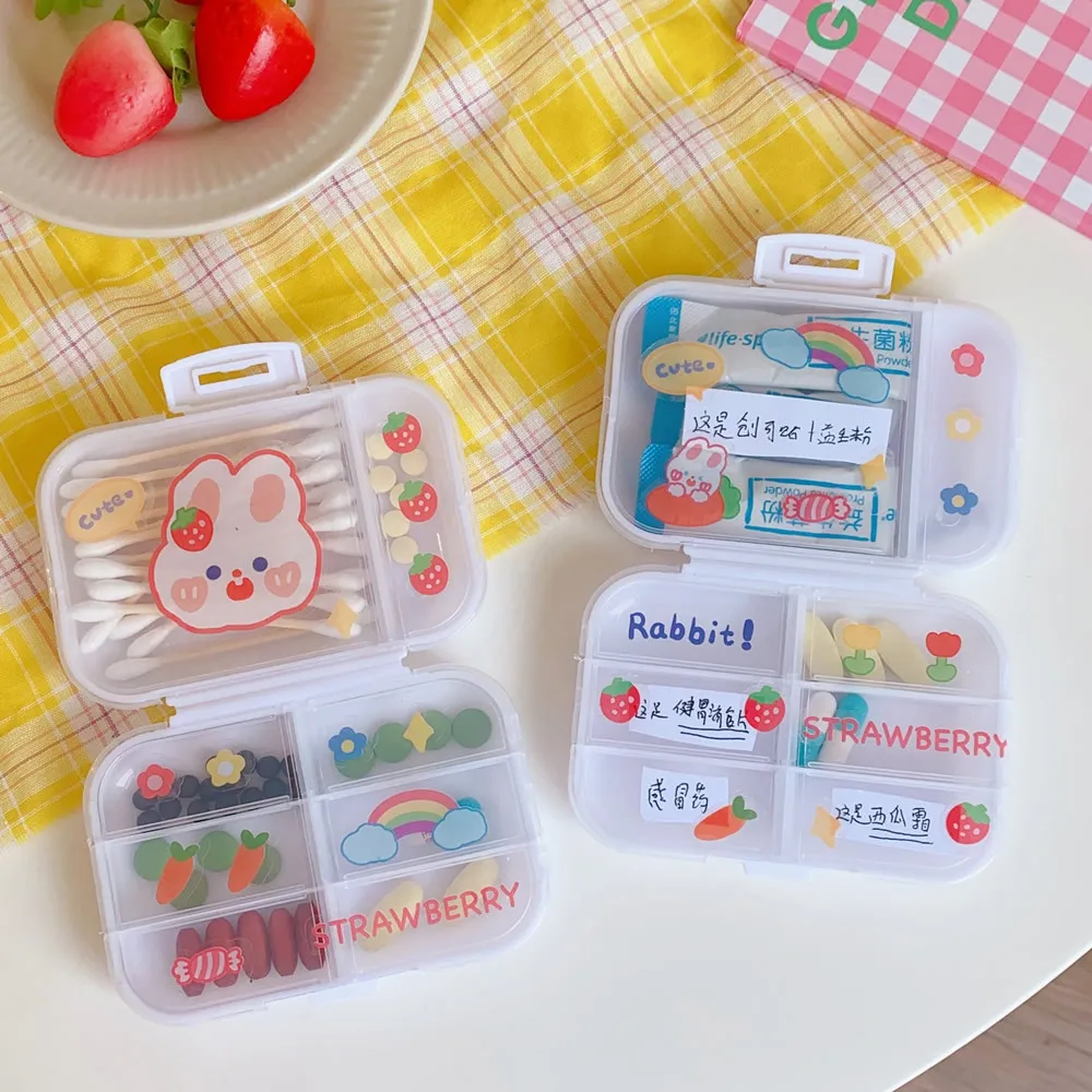 Portable Home Separate Medicine-Box Cute Travel Storage-Box Transparent Pill Box Mini Multi Grids Storage-Box Send Kawai Sticker