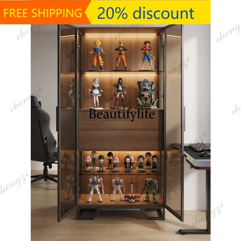 CC  Minimalist glass bookcase Italian light luxury display cabinet Living room wall premium wine cabinet