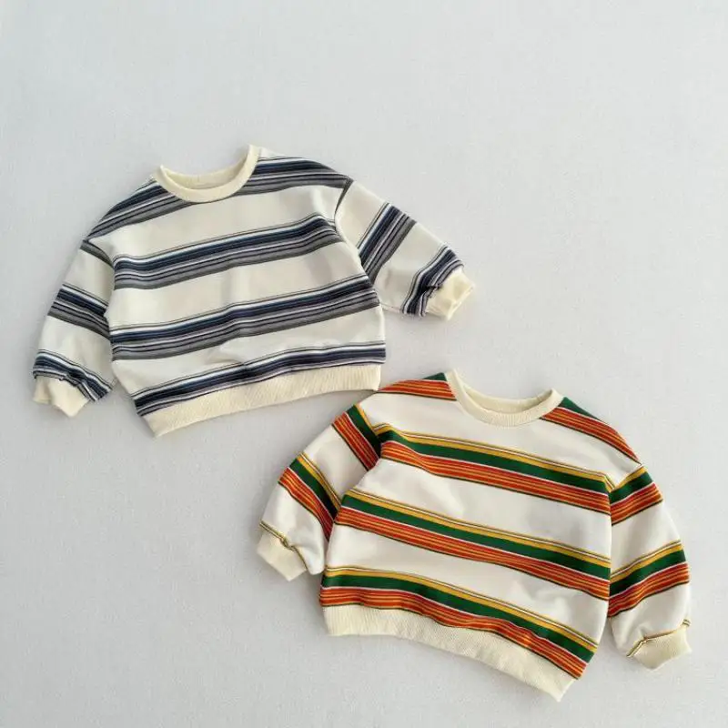 

2025 Autumn New Children Striped Sweatshirt Long Sleeve Boys Girls Cotton Pullover Loose Kids Casual Sweatshirt Baby Clothes