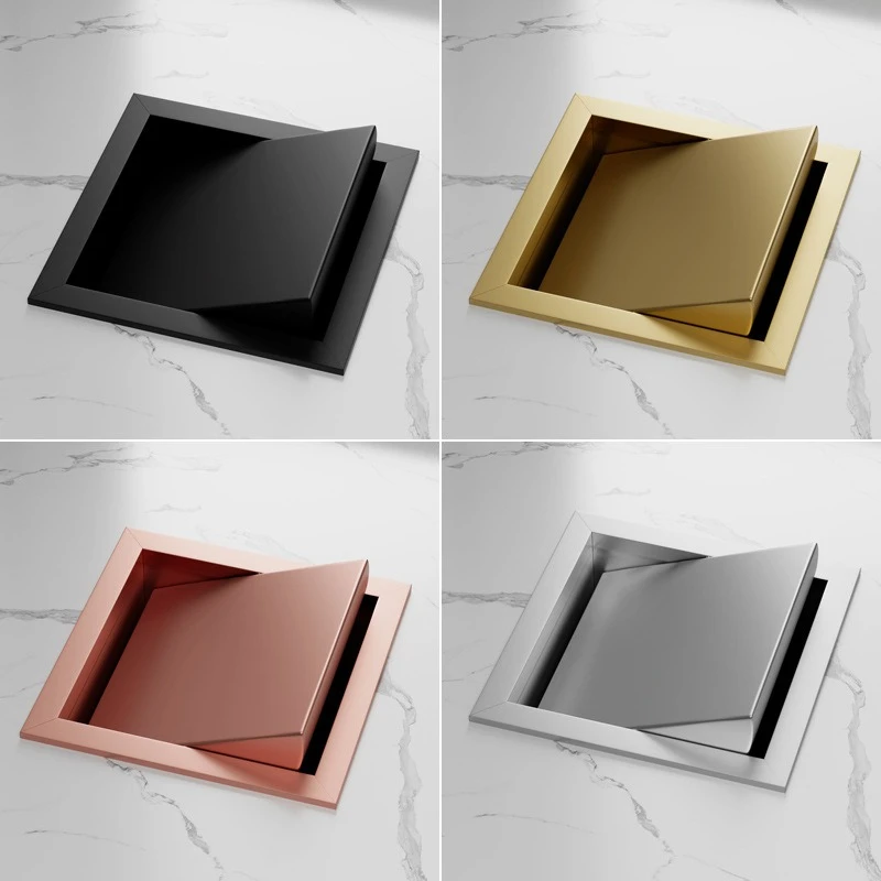 1Piece 304 Stainless Steel Square Rectanglar Countertop Mount Trash Chute With Flip-top Lid Rose Gold Gunblack Matte Black