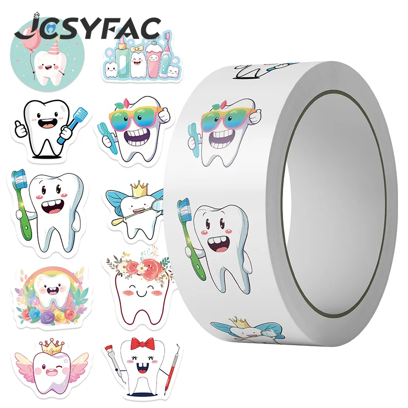 500 Sheets/roll Cartoon Protect Teeth Stickers For Kids Students Graffiti Laptop Stationery Cute Sticker Dental Clinic Gifts