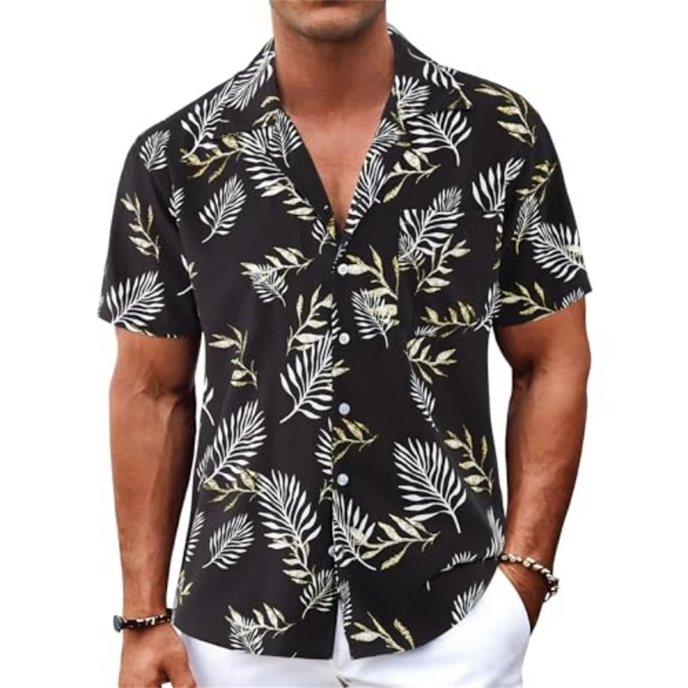 Men's Shirt Short Sleeve Hawaiian Coconut Tree Print Button Shirt Summer Beachshirt Large Oversize Loose Men's Clothing Shirt