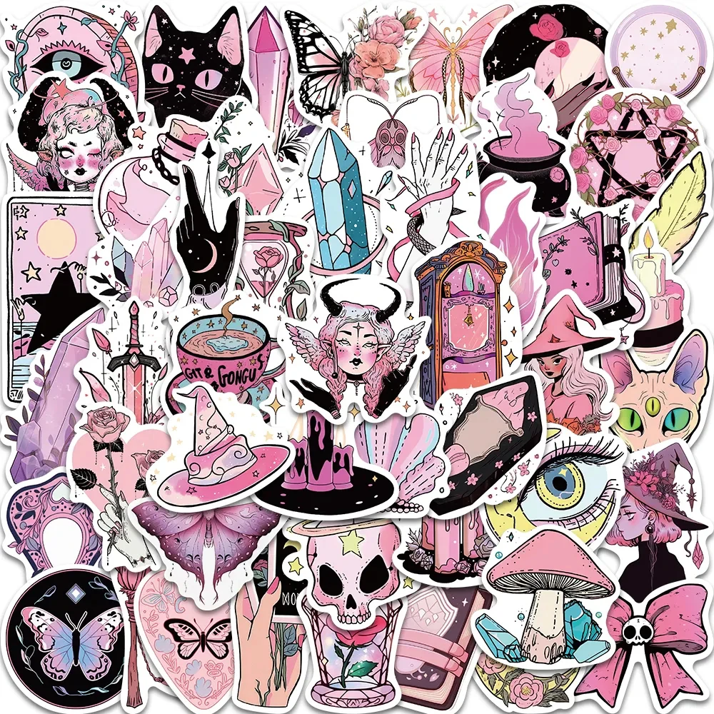10/30/50pcs Vintage Pink Magic Goth Apothecary Tarot Witch Stickers Aesthetic Cartoon Decals Suitcase Helmet Laptop Cool Sticker