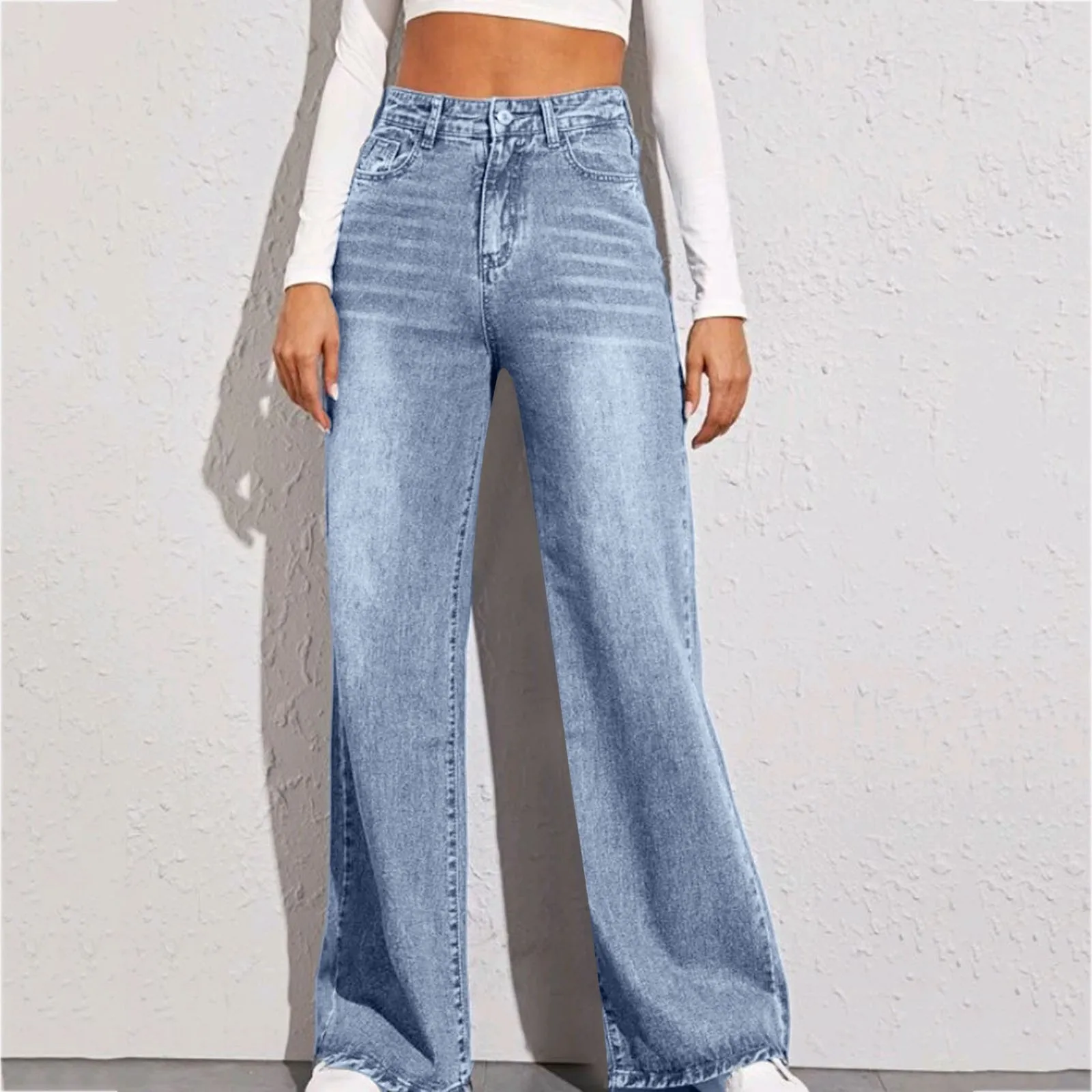 

Jeans Woman Wide Leg Pants High Waist Jeans Fashion Solid Colour Denim Casual Trousers Trend Street Jeans Pantalones De Mujer