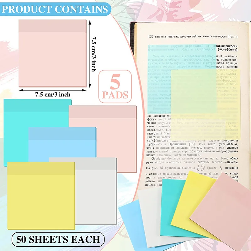 50sheets Transparent Note Book Waterproof Self-adhesive Note Sticker School Office Stationery Student Creative Reminder Bookmark