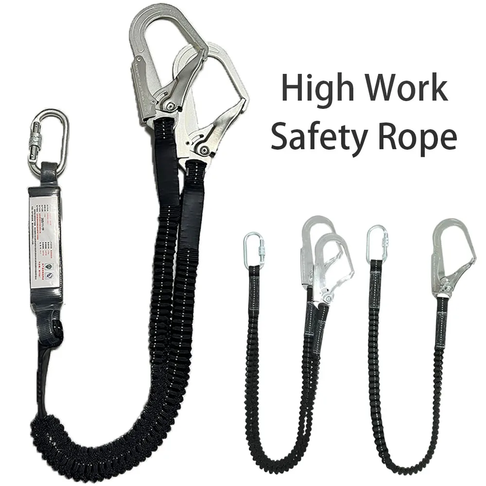 25KN Aerial Work Safety Harness Belt Rope with Hooks Electrician Protective Safety Belt Rope Buffer Bag Anti Fall Elastic Sling