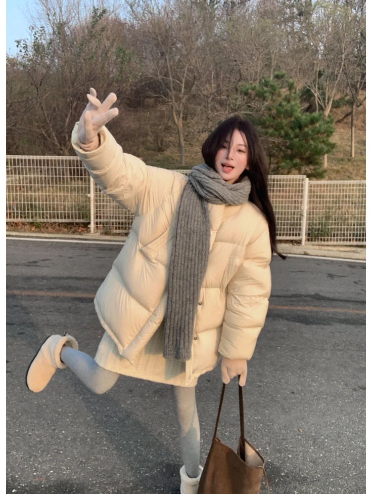 

Peaceonesoul Women's Thiened Du down Jaet Bread Sle Coat Sweet Sle 90% White Du Feather Warm Long Sve Zipper