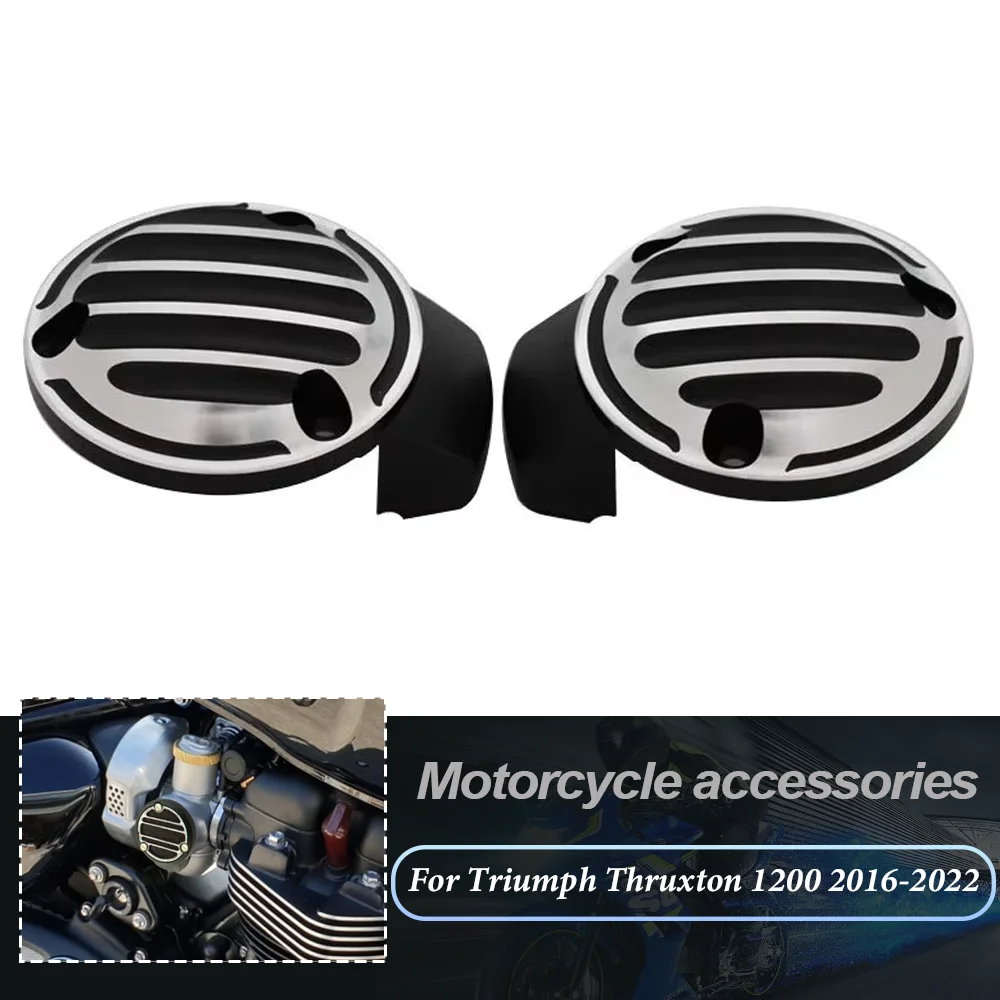 Pair T120 Ribbed Throttle Body Covers Kit for Triumph Bonneville Bobber Black Speedmaster Thruxton 1200 R 2016-2022