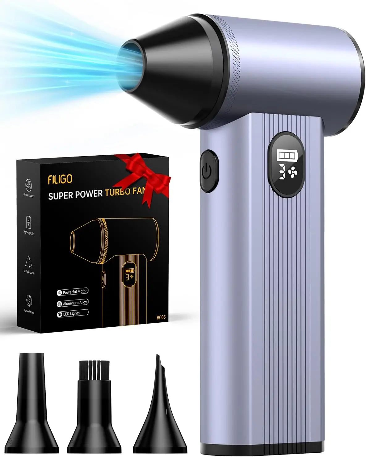 

High-Speed Electric Air Blower with Brushless Motor, 8000mAh Battery, LED Light, Adjustable Gears for Home and Car Cleaning