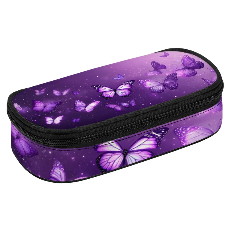 Purple Butterflies Pencil Case | Violet Wings Pencil Pouch with Zipper Compartment, Mystic Insects Makeup Bag