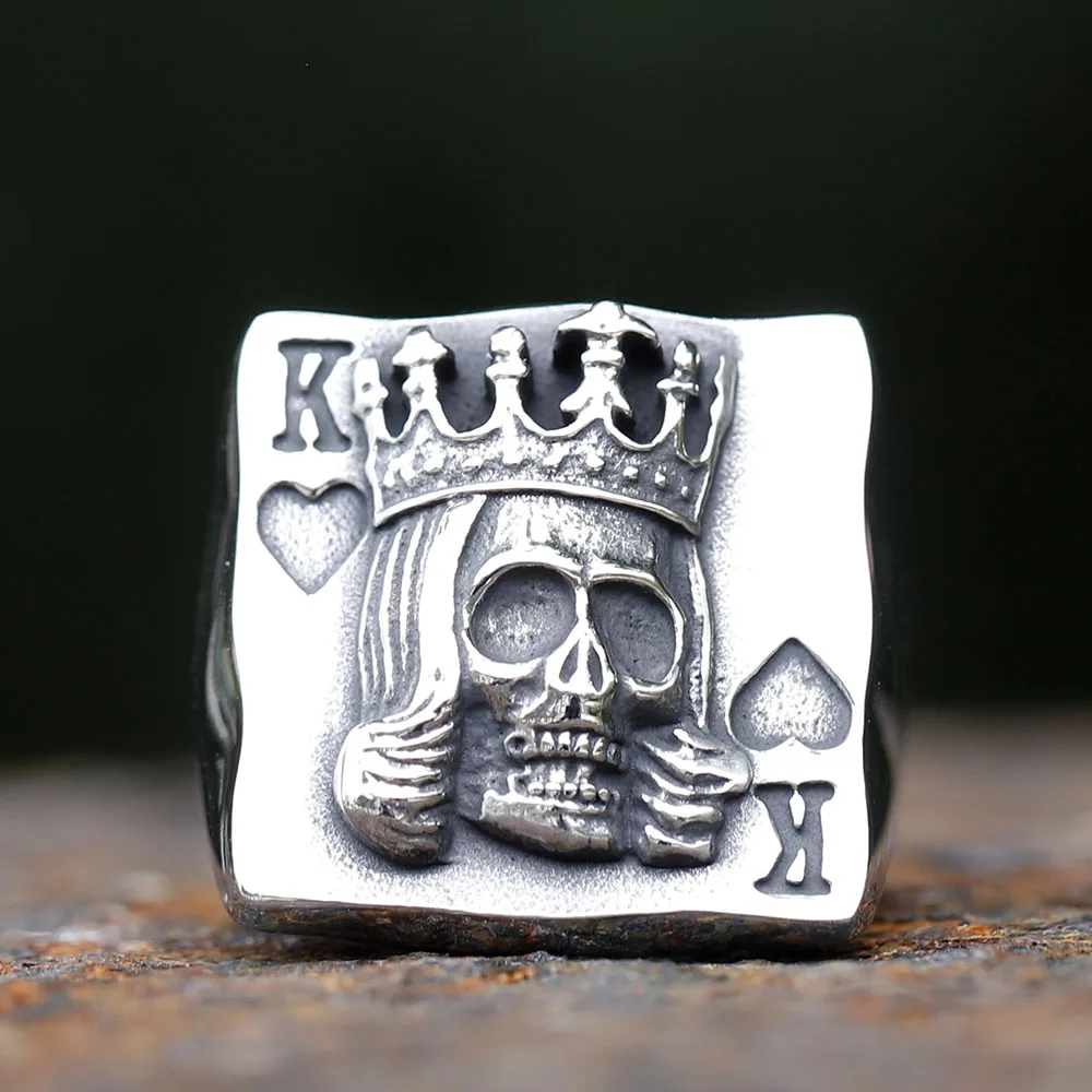 2024 316L Edelstahl Design Krone Totenkopf und Poker Ring als Geschenk Punk Coole Schmuckstücke für Männer Frauen Schmuck