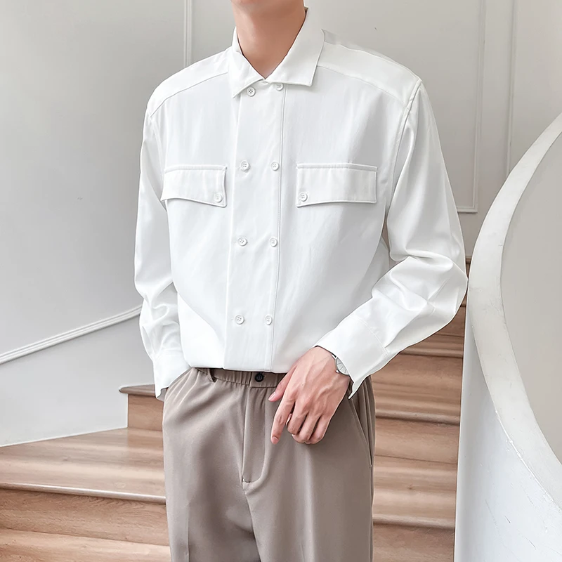 

Loose Long Sve Men's irt Casual Pure Color Faion Urban Sle Autumn New Arrival Youth Polyester Fiber No Iron Needed