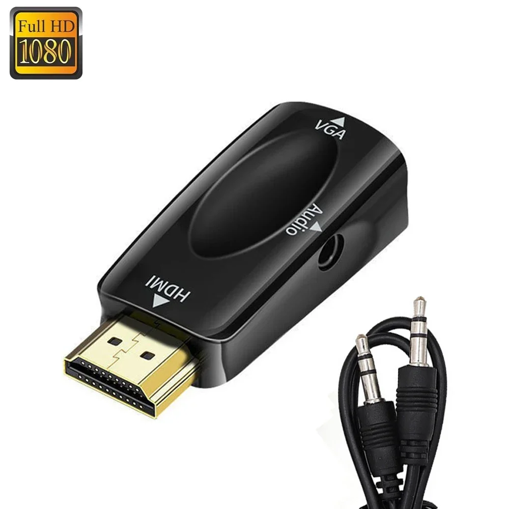 HDMI-compatible to VGA Cable Converter Male to Female 3.5 mm Audio Interface HD 1080P Transmission Adapter for PC Laptop