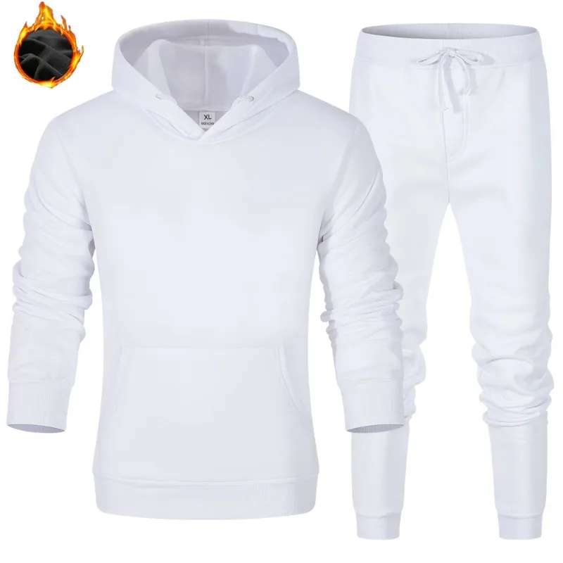 Men Fleece Lined Hoodie Jogger Pants Set Loose Casual Sports Two Piece Sweat Suit
