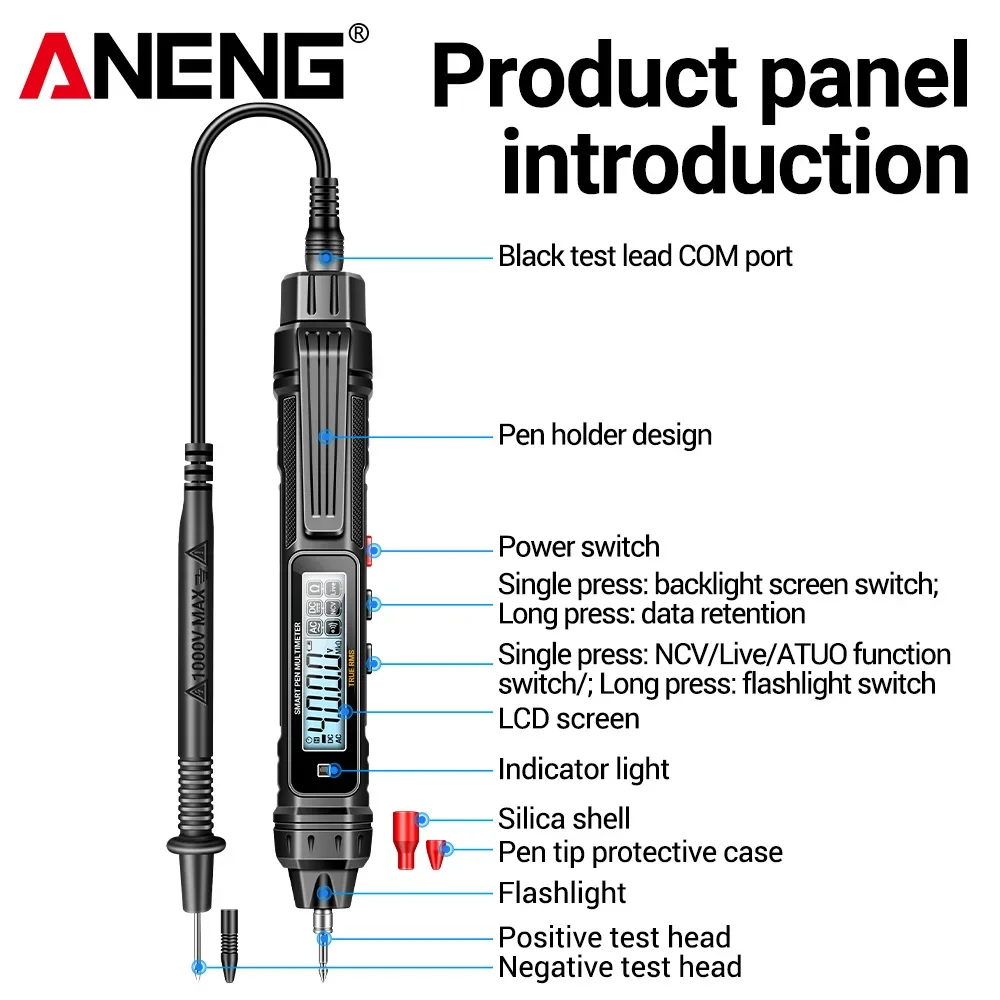 Aneng a3005 digitaler Multimeter Stift Typ 4000 zählt profession elles Messgerät berührungs los Auto AC/DC Spannung Ohm Dioden tester für Werkzeug