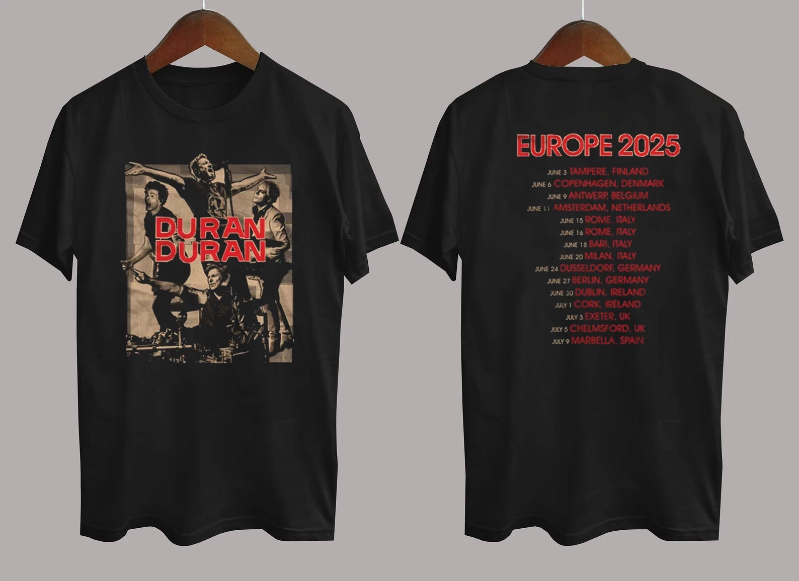 حار! تي شيرت Duran Duran Band Europe Tour من القطن الثقيل باللون الأسود فضفاض وقابل للتنفس للرجال والنساء برقبة دائرية من القطن الخالص