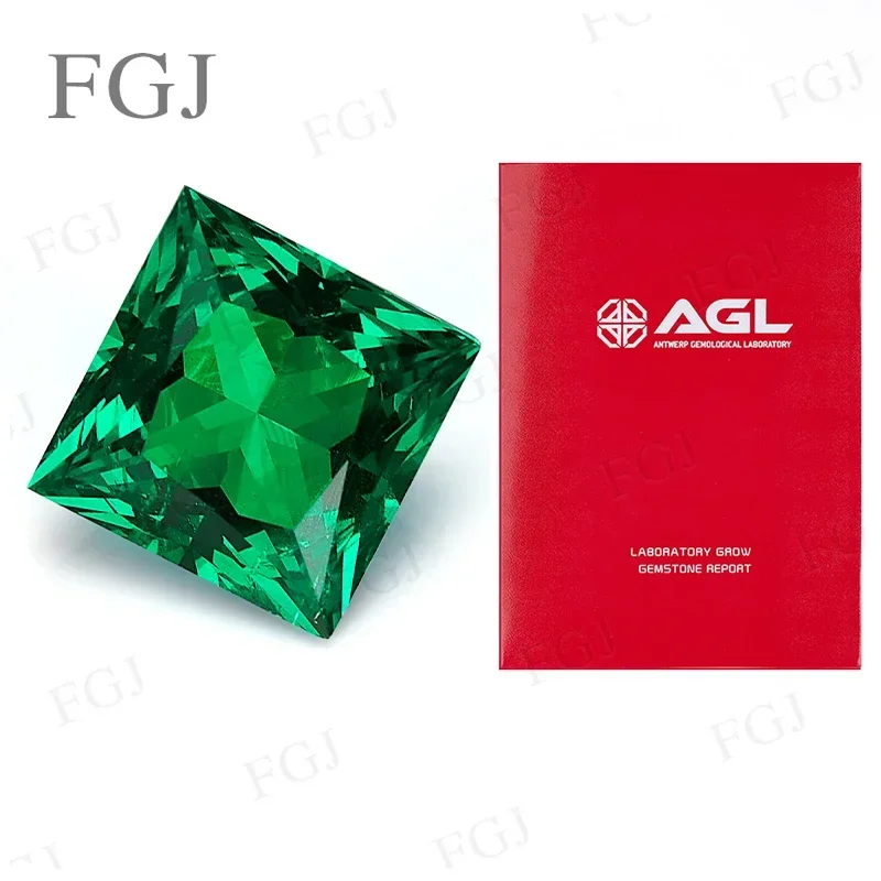 

[Princess Cut]Lab Grown Colombian Emerald Hydrothermal Synthetic Gemstone Inclusions Inside Rings Material With AGL Certificate