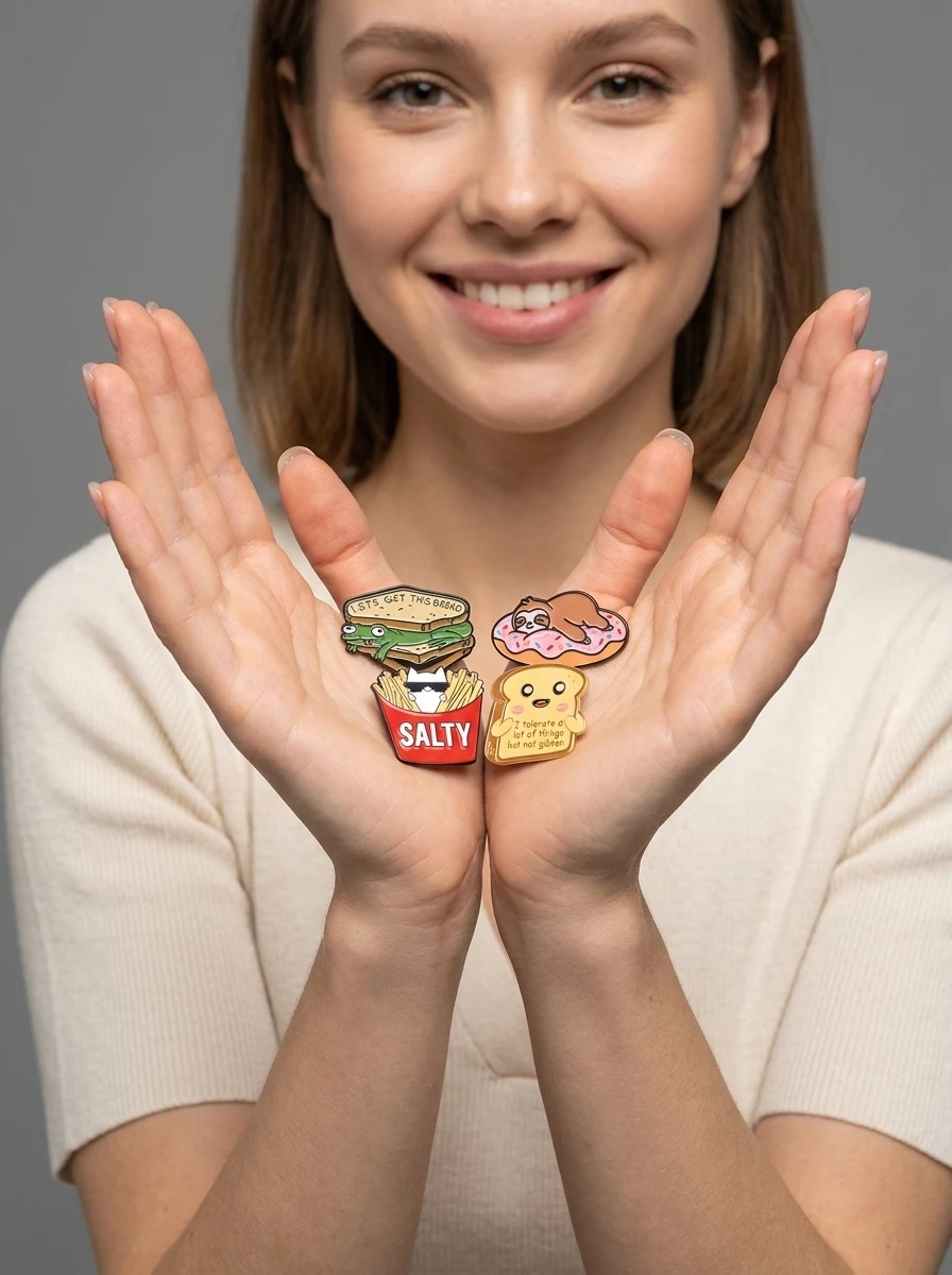 Humorous Meme Style Enamel Lapel Pin Cute Food & Animal Character Badge Bread Frog Sandwich Clothing Bag Accessory Brooches