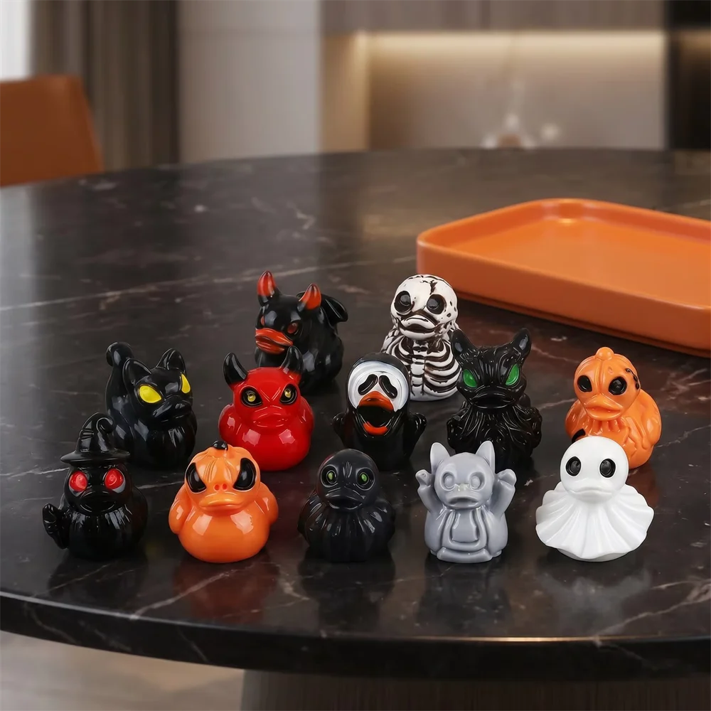 12Pcs/set Mini Resin Halloween Ducks and Ghost Miniatures Figurines Bulk for Garden Fairy Micro Landscape Home DIY Decoration