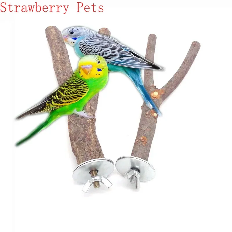 Natural Wood Pet Parrot Raw Wood Fork Tree Branch Stand Rack Squirrel Bird Hamster Branch Perches Chew Bite Toys Stick