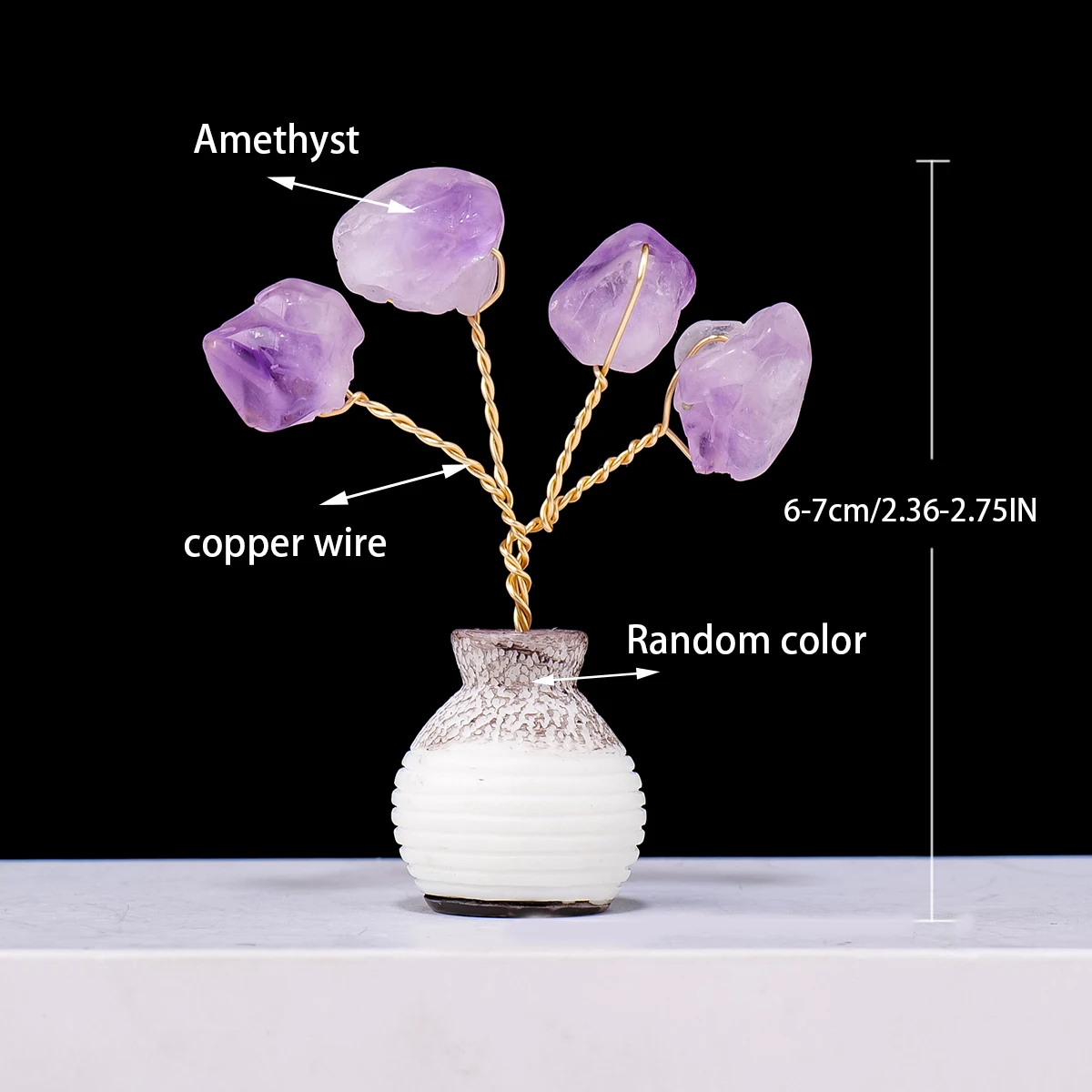 Natural Amethyst Tooth Flower Tree Vase DIY Handmade Mini Fortune Tree Home Desktop Car Decorative Crafts