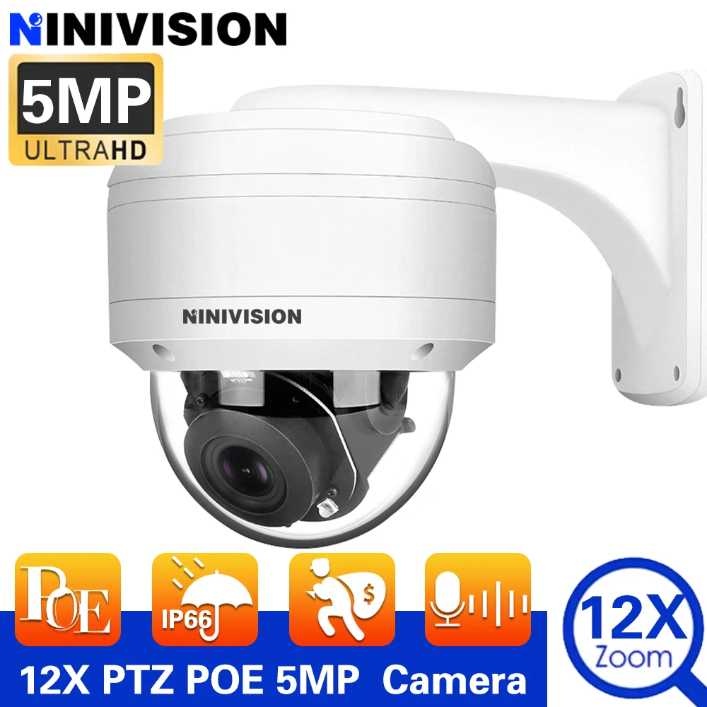 

5MP POE PTZ IP Camera 12X Optical Zoom Motion Detection NVR Compatible Infrared Night Vision CCTV For Indoor Outdoor Security
