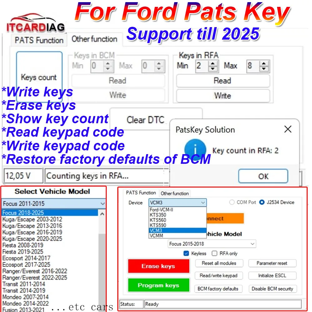 

For Ford Pats Key support till 2025 for Write/Erase keys for Read/Write keypad code for Show key count...for Ford Cars